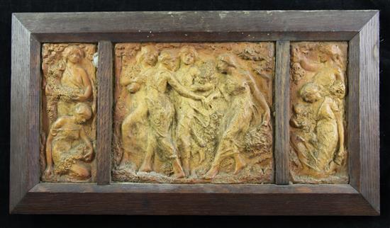 Miss Isobel Hogg (1887-) An earthenware plaque; The Feast of Flora, 7 x 15in.